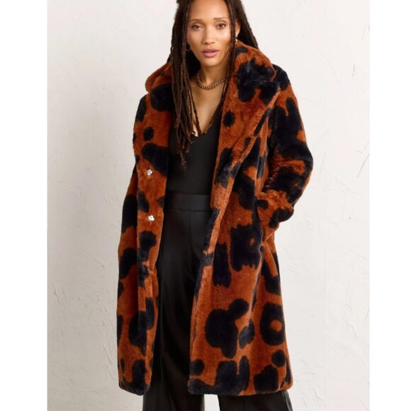 Stoosh Jackets & Blazers - Stoosh Cowhide Print Faux Fur Coat in Brown and Black
